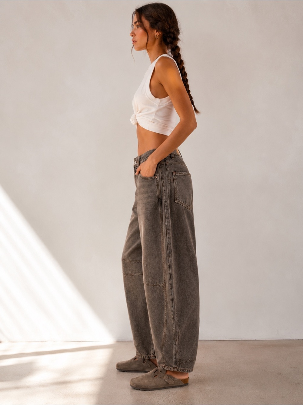 Free People We The Free Lucky You Mid Rise Barrel Jeans Archive Gray 26 - Picture 2 of 9